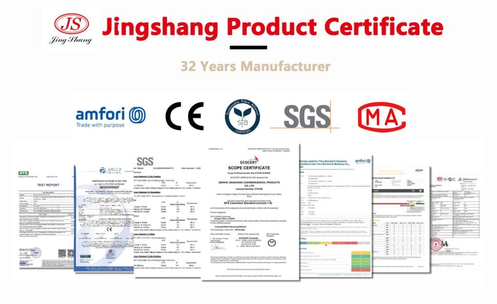 Jingshang Cashmere Manufacturer Product Certificate