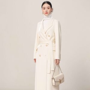 Wholesale White Double Breasted Belted Cashmere Coats Manufacturers