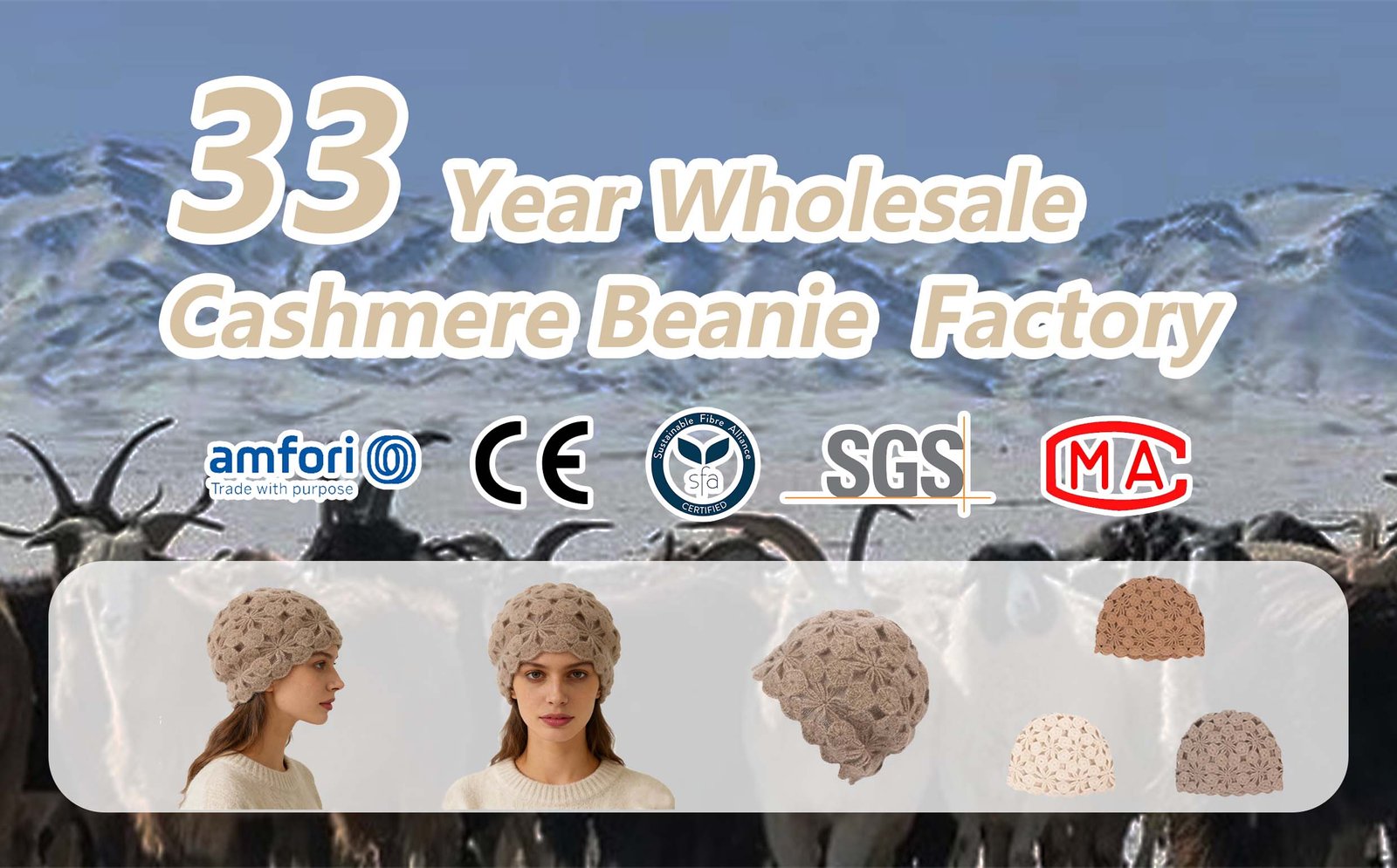 Crocheted Flower Knitted Cashmere Hats Wholesale Manufacturer banner