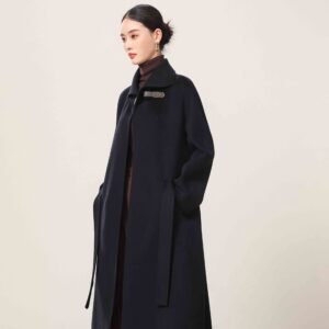 Wholesale Black Leather Buckle Cashmere Coat Manufacturers