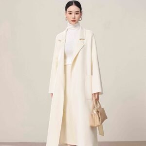 Wholesale White V Neck Cashmere Coat Factory