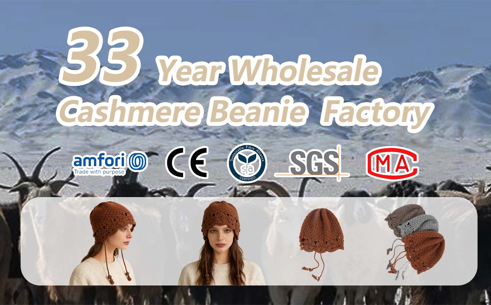 Openwork Crochet Cashmere Beanie Wholesale Manufacturer banner